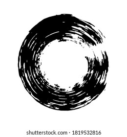 Diseño vectorial de símbolo Enso. Ilustración de estilo chino. Logo, diseño de emblema. Señal budista dibujada con pincel. Elemento artístico fino. Forma redondeada. Enso - símbolo budista. Círculo negro cepillado.