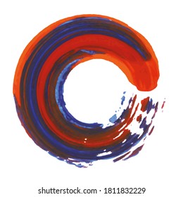 Enso symbol vector design. Red brush stroke round shape. Grunge stroke circle. Enso zen symbolic sign. Artistic hand drawn enso.