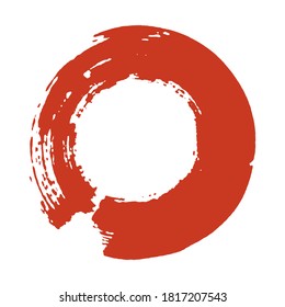 Enso symbol vector design. Red brush stroke round shape. Grunge stroke circle. Enso zen symbolic sign. Artistic hand drawn enso.