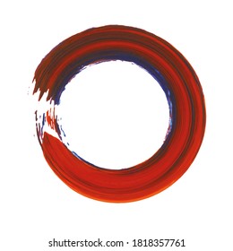 Enso symbol vector design. Red brush stroke round shape. Grunge stroke circle. Enso zen symbolic sign. Artistic hand drawn enso.