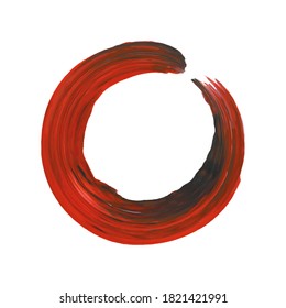 Enso symbol vector design. Red brush stroke round shape. Grunge stroke circle. Enso zen symbolic sign. Artistic hand drawn enso.