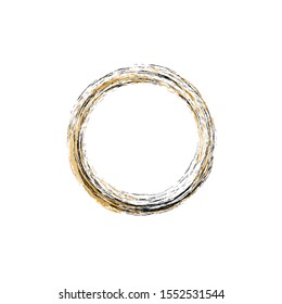Enso Vector. Gold and Black Circle. Original Zen Illustration. Brush Stroke Round Shape for Logo Design. Black Enso Circle. Zen Buddhist Meditative Element. Enso Symbol Original Design.