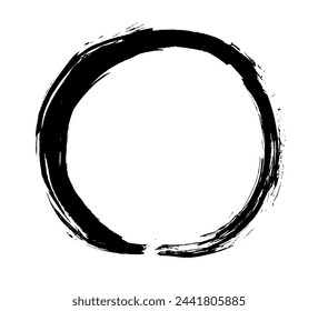 Enso Zen cercle noir. Trait de brosse à encre ronde, symbole du bouddhisme japonais de calligraphie isolé sur blanc