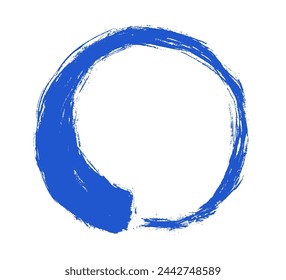 Enso Zen blue circle. Round ink brush stroke, japanese calligraphy paint buddhism symbol isolated on white