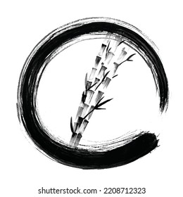 Enso Zen Circle and bamboo hand Brush Ink Black Vector Illustration