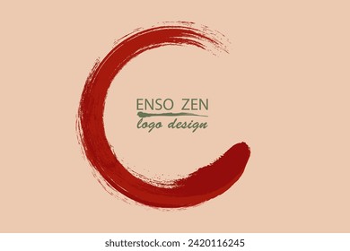 Enso Zen Circle dibujado a mano con tinta roja en el estilo tradicional japonés sumi-e, diseño del logo del vector en estilo de arte Pincel de pintura, aislado en el antiguo fondo vintage 