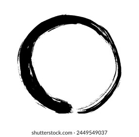 Enso Zen grunge circle. Round ink brush stroke, buddhism symbol isolated on white