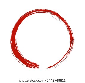 Enso Zen red circle. Round ink brush stroke, japanese calligraphy paint buddhism symbol isolated on white