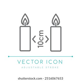 Ensure candle safety and care with our vector line icon, featuring a clear reminder to keep candles 10 cm apart to prevent fire hazards and maintain optimal burn quality