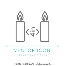 Ensure candle safety and care with our vector line icon, featuring a clear reminder to keep candles 4 in apart to prevent fire hazards and maintain optimal burn quality