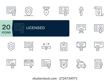 Garantice la coherencia con 20 iconos de líneas finas guiados por licencias, perfectos para sistemas de diseño.