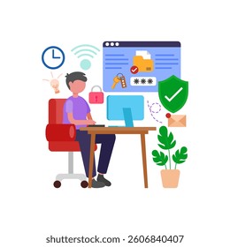 Ensure digital security at work Vector Illustration