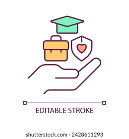 Ensure education and equal job opportunities RGB color icon. Social protection system. Humanitarian work. Isolated vector illustration. Simple filled line drawing. Editable stroke. Arial font used