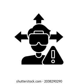 Ensure space around you black glyph manual label icon. Open space for safe vr experience. Silhouette symbol on white space. Vector isolated illustration for product use instructions