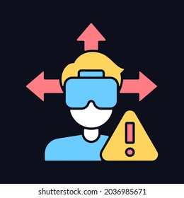Ensure space around you RGB color manual label icon for dark theme. Isolated vector illustration on night mode background. Simple filled line drawing on black for product use instructions