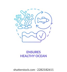 Asegura un icono de concepto de gradiente azul marino saludable. Protección de la fauna y flora marinas. La idea abstracta de la comida regenerativa ilustra en línea delgada. Dibujo de contorno aislado. Se usa una fuente Myriad Pro-Bold