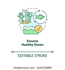 Ensures healthy ocean concept icon. Marine protection. Regenerative food abstract idea thin line illustration. Isolated outline drawing. Editable stroke. Arial, Myriad Pro-Bold fonts used