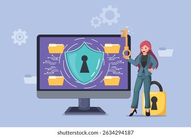 Ensuring Data Privacy and Protection: Illustrated Concept of Secure File Management with Encryption and Access Control on a Desktop System.