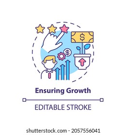 Ensuring growth concept icon. Basic corporate core value idea thin line illustration. Providing opportunities for professional development. Vector isolated outline RGB color drawing. Editable stroke