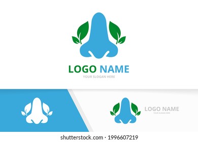 plantilla de diseño de logotipo de clínica ENT. Nariz azul y logo de las hojas.