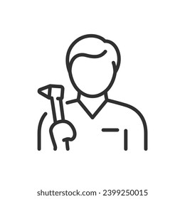 ENT doctor with otoscope, linear icon. Otolaryngologist. A doctor to check hearing and ears. Line with editable stroke