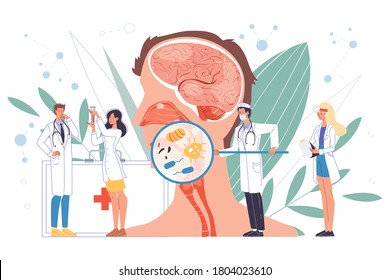 ENT doctor scientist examine inflamed throat infected by virus. Physician in uniform hold tool. Research trial. Clinical investigation, laboratory test. Medical council diagnostics. ORL clinic