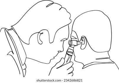 ENT Doctor Vector Art: High-Quality Illustrations and Icons, Cartoon ENT Doctor Testing Near: One-Line Sketch Illustration