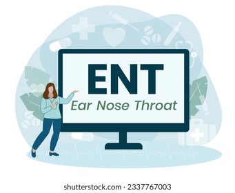 ENT Ear Nose Throat acronym, medical concept background. vector illustration concept with keywords. lettering illustration with icons for web banner, flyer, landing page