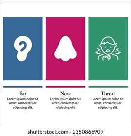 ENT - Ear, Nose, Throat acronym. Infographic template with icons and description placeholder