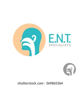 ENT logo template. Head silhouette sign for ear, nose, throat doctor specialists.