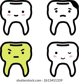 ental drawing. Drawings of teeth for a healthy tooth, a sick tooth. On a white background. You can use it on posters, notebooks, and others.
