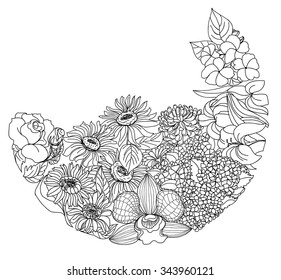 entangle and doodle style flower in circle shape