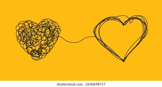 Coração emaranhado, relacionamento de treinador, ícone de psicólogo, terapeuta, amor e relacionamentos. Ilustração vetorial