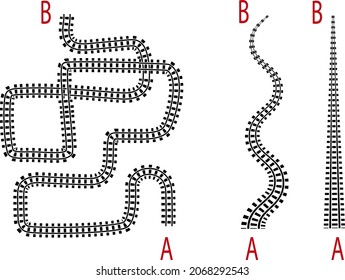 Entangled rails from point A to point B.The concept of simplifying a confusion or road in psychotherapy, psychology, or goal achievement.
