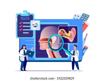 ENT-Doctors Scientists untersuchen Ohr, Nase, Throat.Tonsilis, Halsschmerzen, Otitis, Larynx, Sinusitis Digital Treatment.Research Trial.Clinical Investigation.ORL Clinic. Diagnose-Illustration des Medizinischen Rates