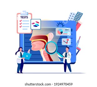 ENT-Doctors Scientists untersuchen entzündete Nase, Throat.Tonsilis, Halsschmerzen, Larynx, digitale Sinusitis-Behandlung. Research Trial.Clinical Investigation. ORL Klinik. Diagnose-Illustration des Medizinischen Rates