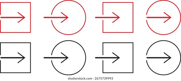 Inserir ícones de seta em quadros quadrados e circulares, símbolos de vetor de logon