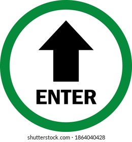 Enter Up Arrow Sign. Green Circle Background. Safety Signs And Symbols.