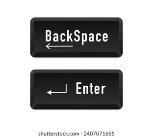 Enter and backspace symbol. Keyboard keys. Computer button. Computer keyboard button set. Vector illustration