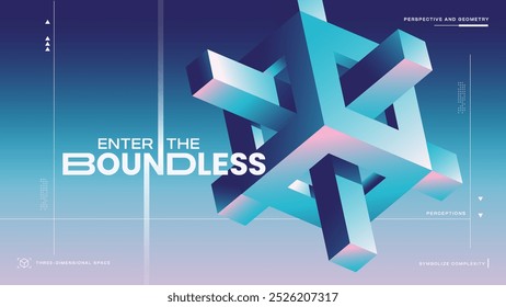 Enter the Boundless Abstract Minimalist Geometric Designs, Impossible Shapes and Optical Illusion Background vector illustration