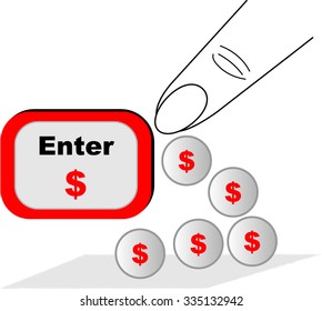 Enter button make money. isolated on white background.