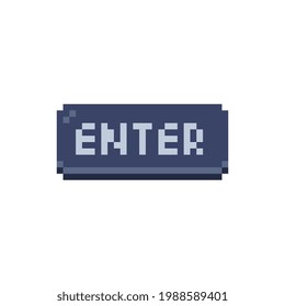 Enter button sticker, pixel art style icon, design for  logo, web, mobile app, badges and patches. Video game sprite. 8-bit. Isolated vector illustration.  