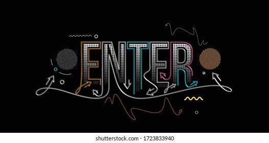 Enter Calligraphic line art Text shopping poster vector illustration Design.