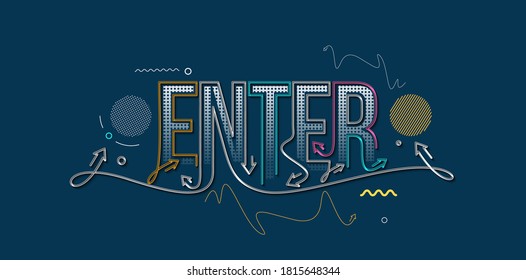 Enter Calligraphic line art Text shopping poster vector illustration Design.