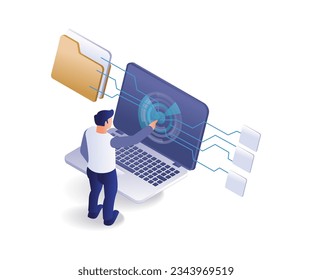 Enter the digital world isometric illustration