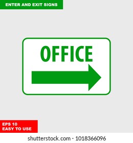 Enter and exit, arrow, this way, safety speed sign in vector style version, easy to use and print on board