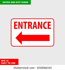 Enter and exit, arrow, this way, safety speed sign in vector style version, easy to use and print on board