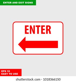 Enter and exit, arrow, this way, safety speed sign in vector style version, easy to use and print on board