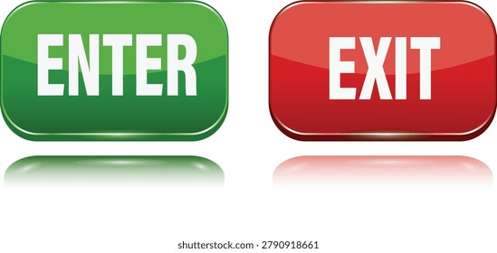 Enter and exit button set with glossy interface design suitable for navigation access control user interaction and application systems