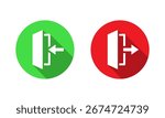 Enter and exit door icon with long shadow. Entrance and leave symbol